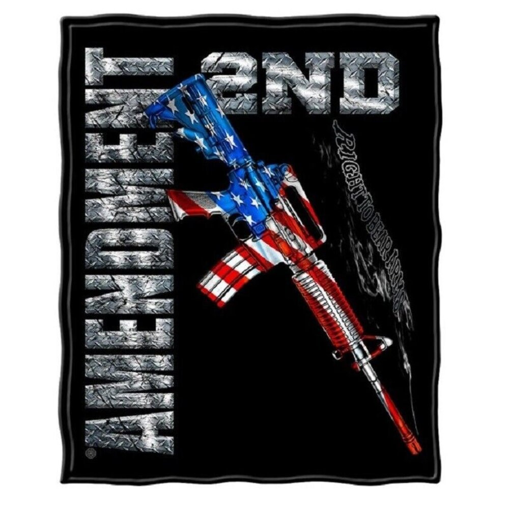 New Plush 2nd Amendment Fleece Throw Gift Blanket Right to Bear Arms Guns USA US